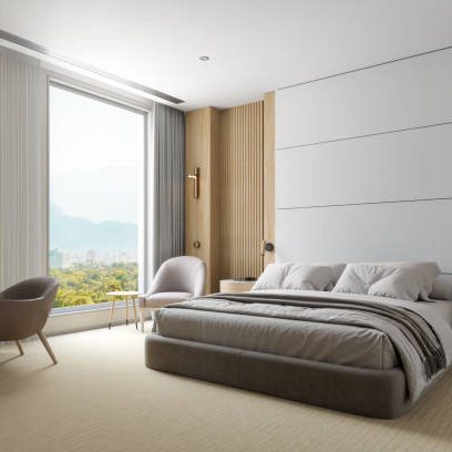 Interior of a modern luxury hotel room.