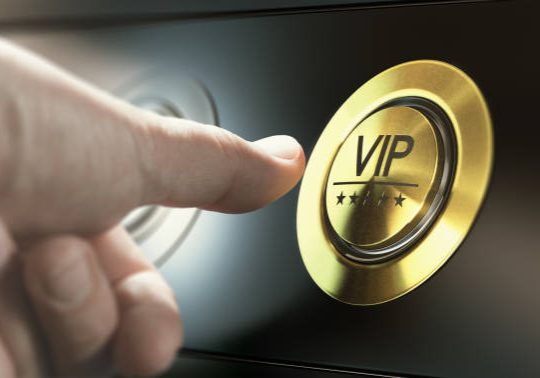 Man with private access to VIP services pressing a button to ask a concierge. Composite image between a hand photography and a 3D background.